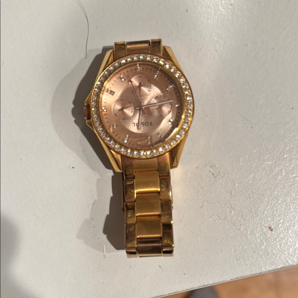 Fossil Gold Crystal-Embellished Watch
